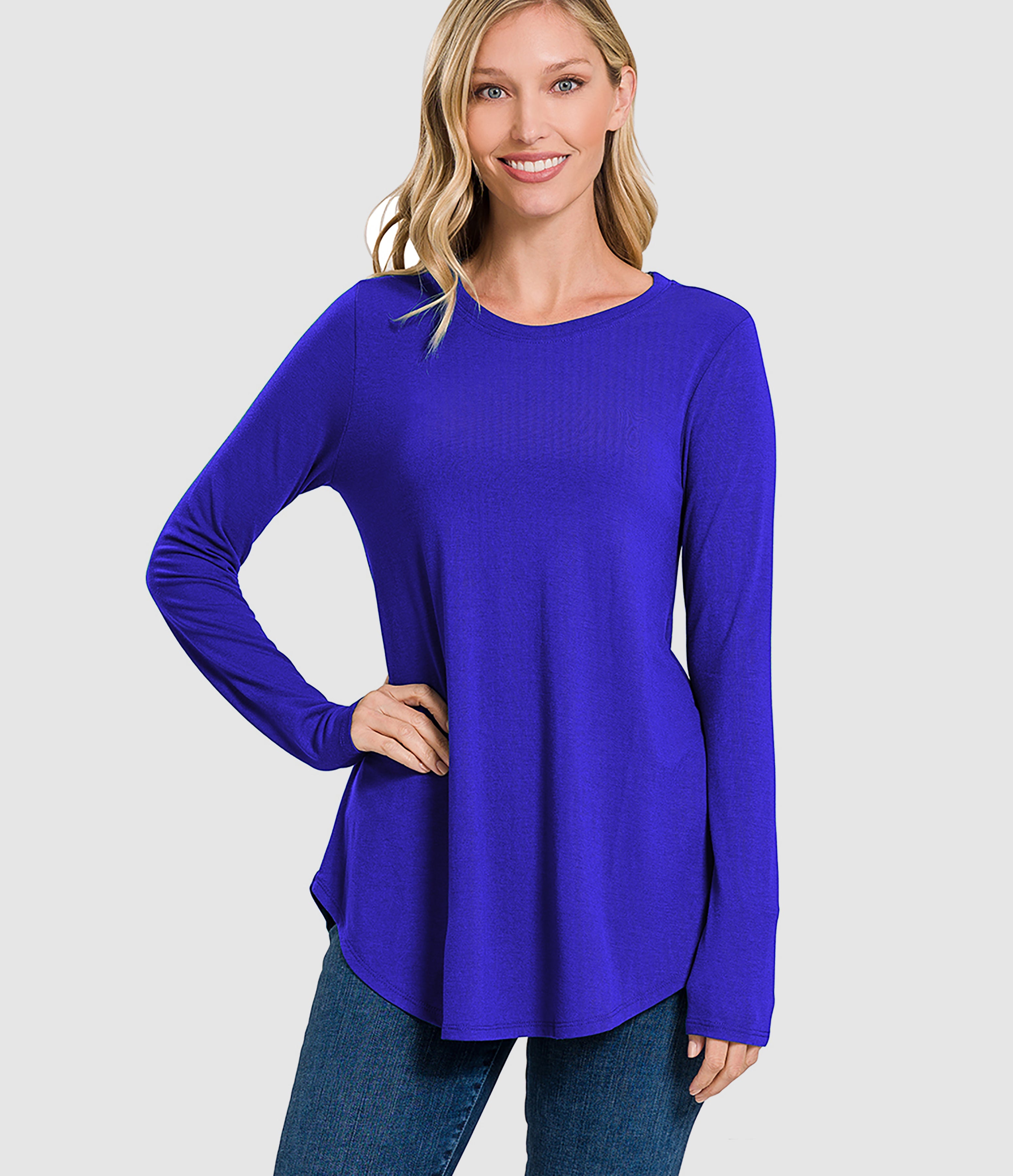 RTS - Long Sleeve Round Neck Top - Blue