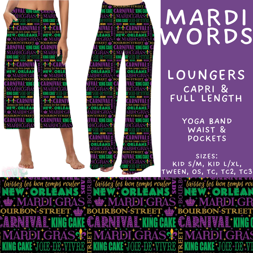 Batch #605 - Mardi Party - Closes 10/28 - ETA late Dec - Mardi Words Capri and Full Length Loungers