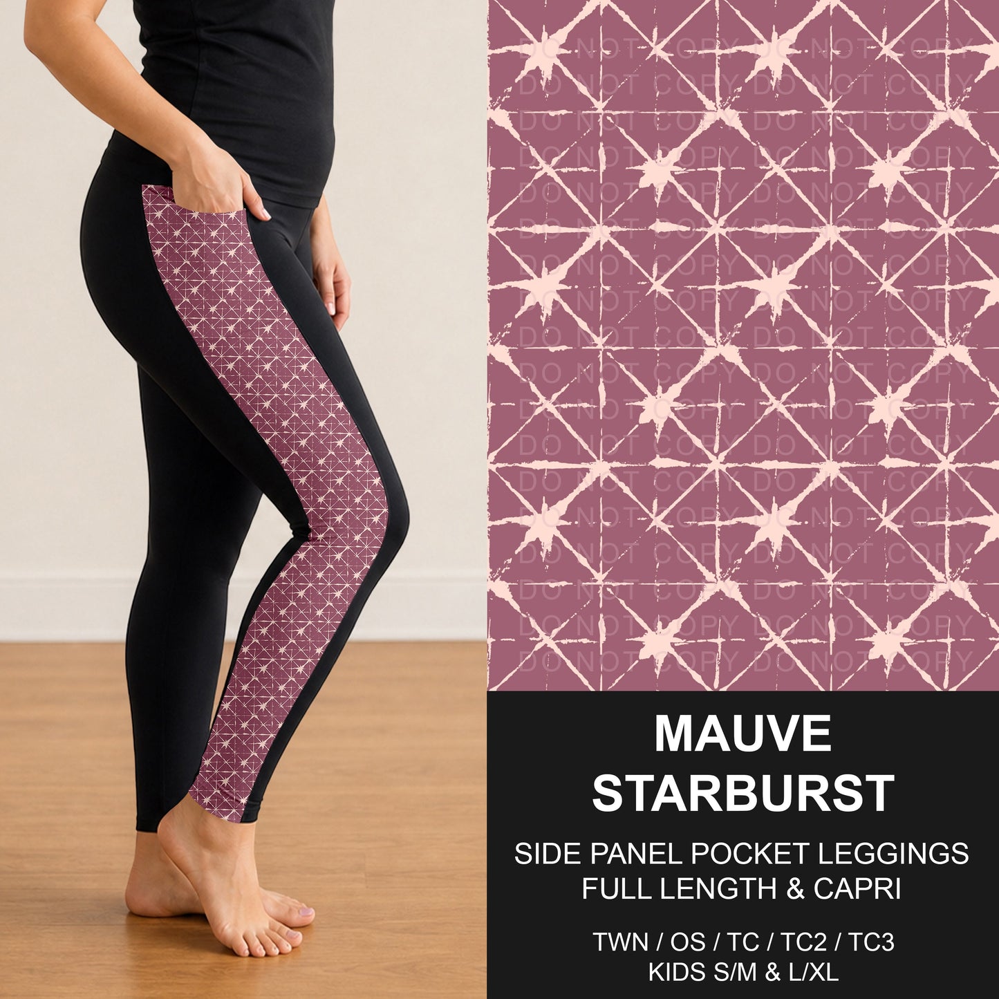 B310 - Preorder Mauve Starburst Side Panel Pocket Leggings (Closes 8/30. ETA: late Oct.)