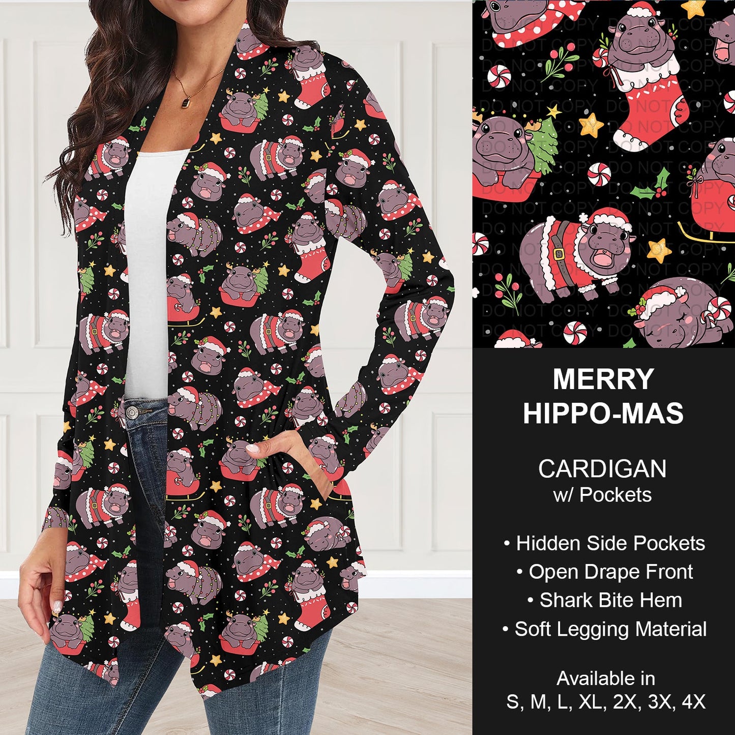 B303 - Preorder Merry Hippo-mas Cardigan w/ Pockets (Closes 7/26. ETA: early Oct.)