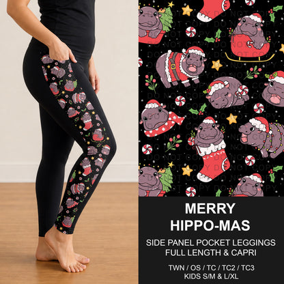B303 - Preorder Merry Hippo-mas Side Panel Pocket Leggings (Closes 7/26. ETA: early Oct.)