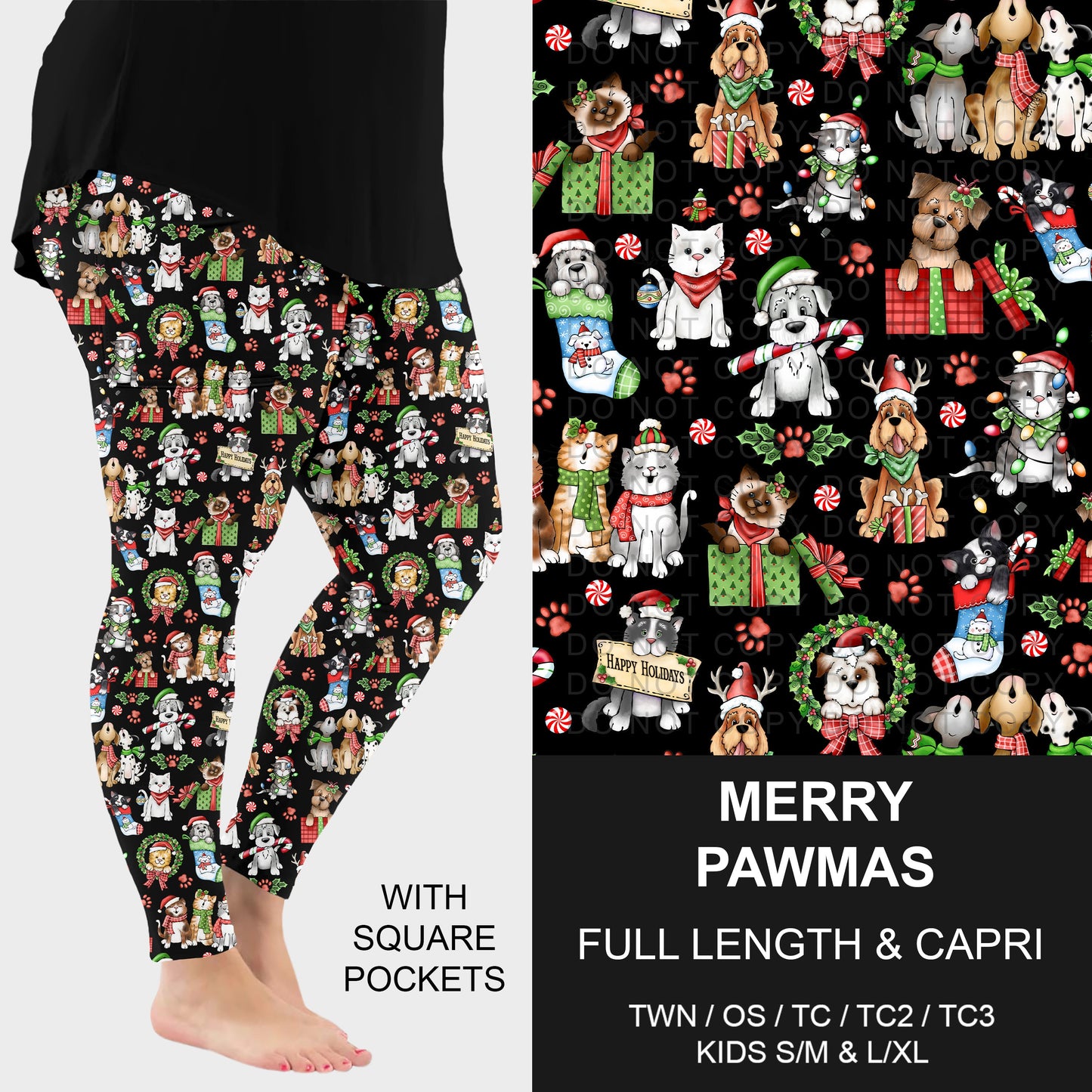 B312 - Preorder Merry Pawmas Leggings w/ Pockets (Closes 9/13. ETA: mid Nov.)