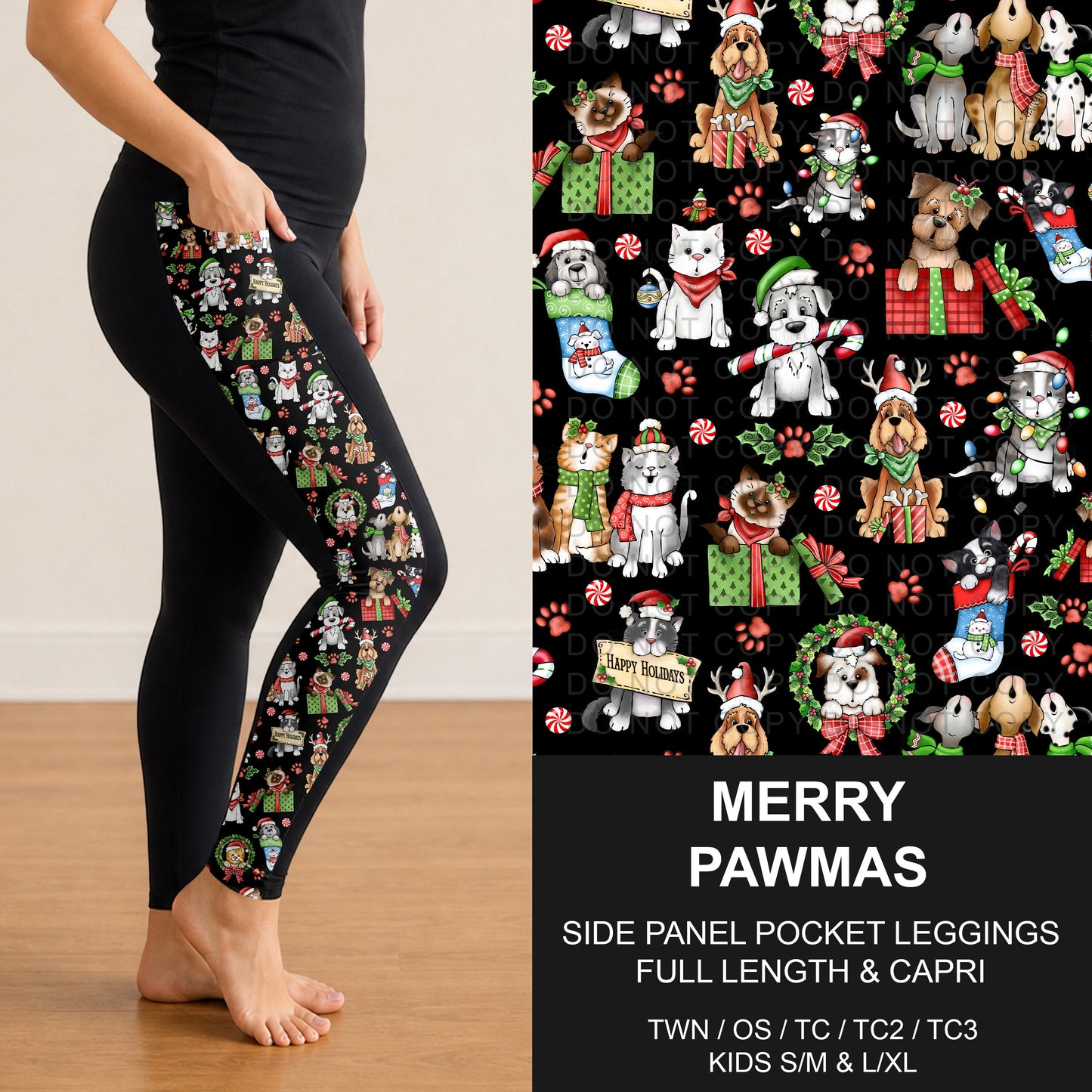 B312 - Preorder Merry Pawmas Side Panel Pocket Leggings (Closes 9/13. ETA: mid Nov.)