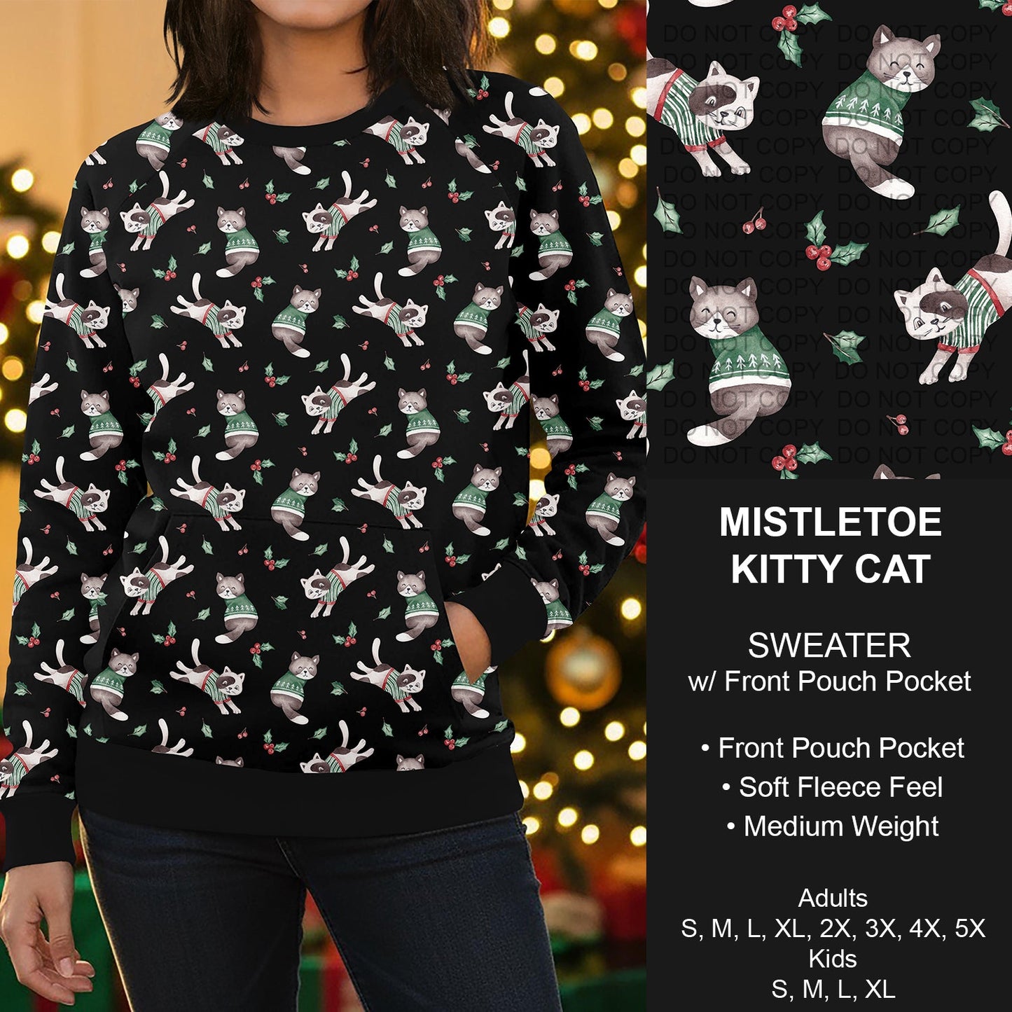 B303 - Preorder Mistletoe Kitty Cat Sweater w/ Front Pocket (Closes 7/26. ETA early Oct.)
