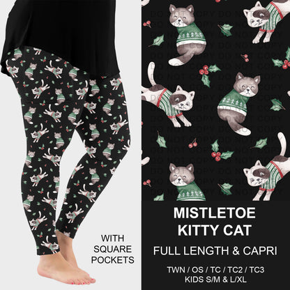 B303 - Preorder Mistletoe Kitty Cat Leggings w/ Pockets (Closes 7/26. ETA: early Oct.)
