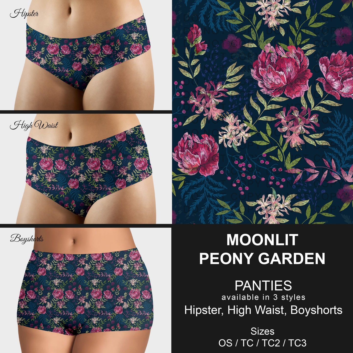 B306 - Preorder Moonlit Peony Garden Panties (Closes 8/07. ETA mid October)