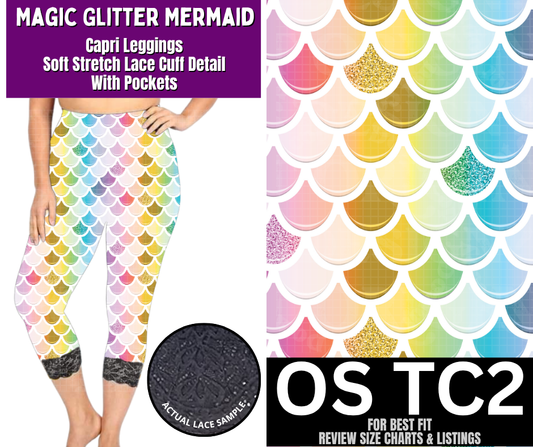 Magic Glitter Mermaid Lace Cuff Capris w/ Pockets