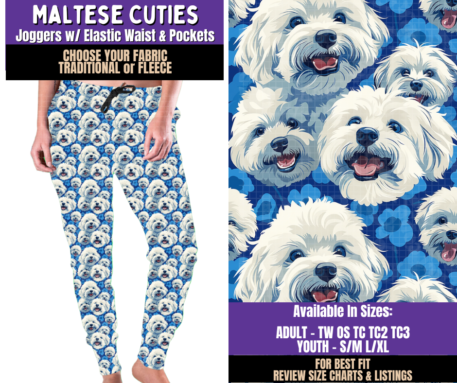 Preorder! Closes 8/5. ETA Nov. Maltese Cuties Joggers Choose Fleece or Traditional