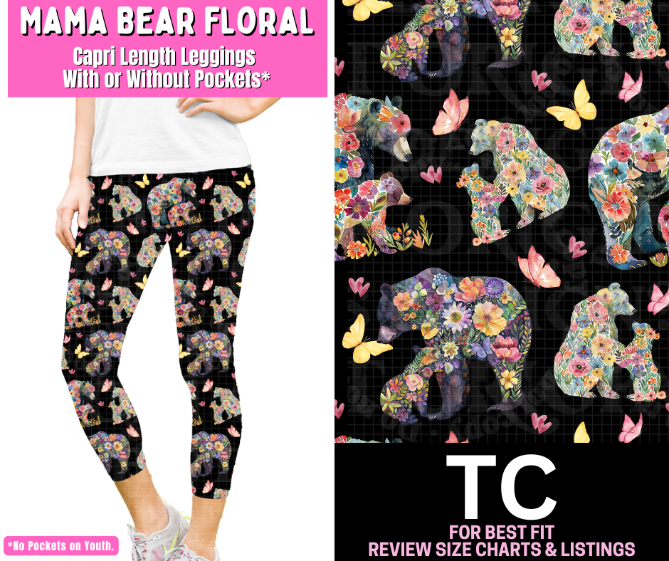 Mama Bear Floral Capri Length Leggings w/ Pockets