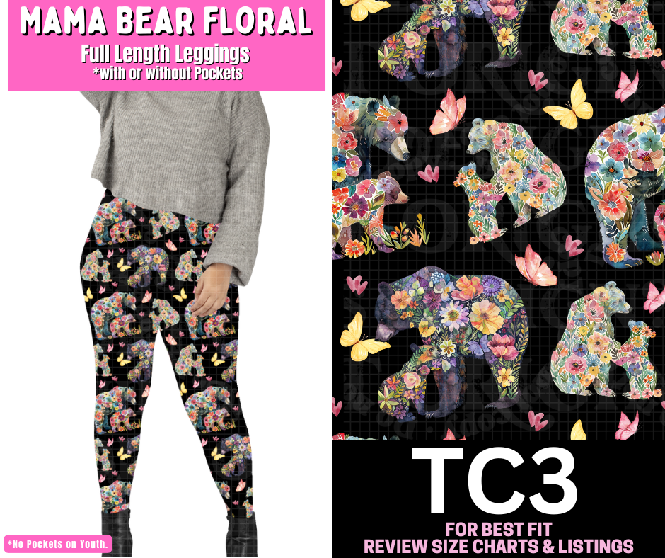 Mama Bear Floral Full Length Leggings w/ Pockets