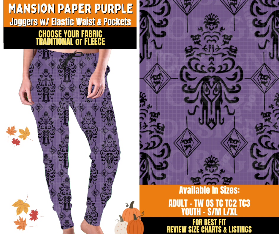 Preorder! Closes 7/16. ETA Oct. Mansion Paper Purple Joggers Choose Fleece or Traditional
