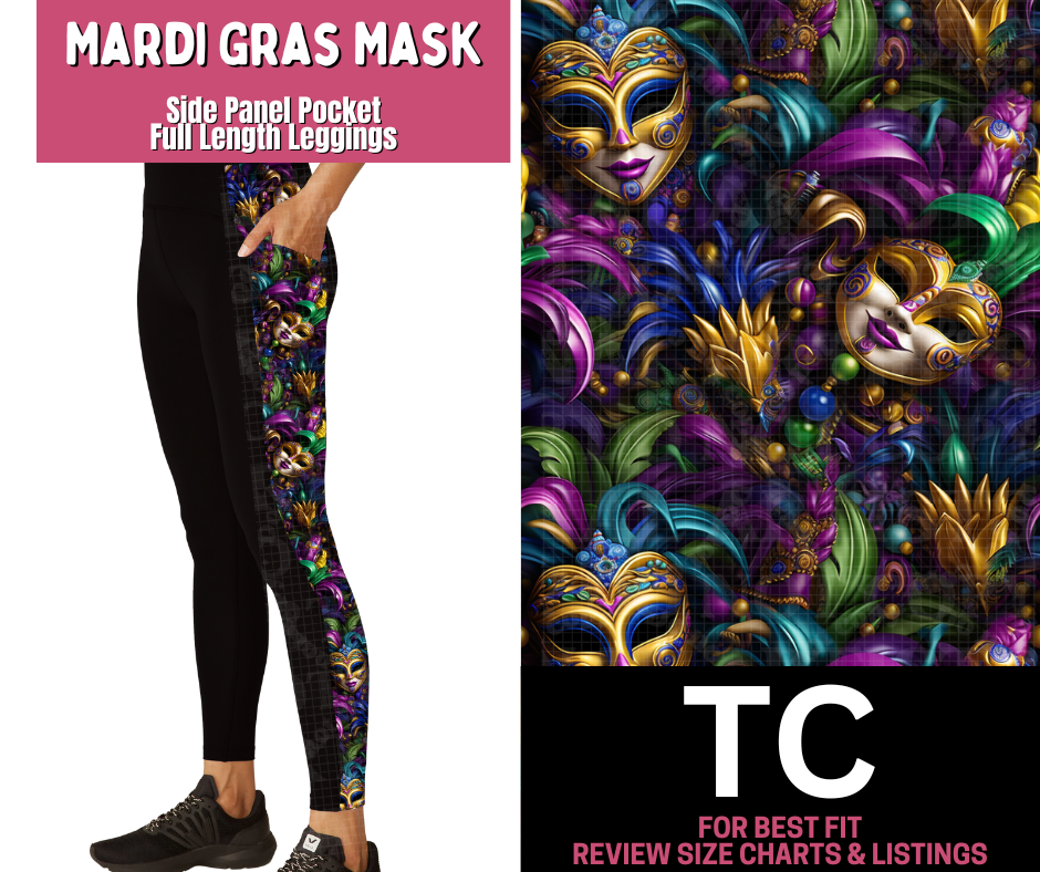 Mardi Gras Mask Side Panel Pocket Full Length Leggings