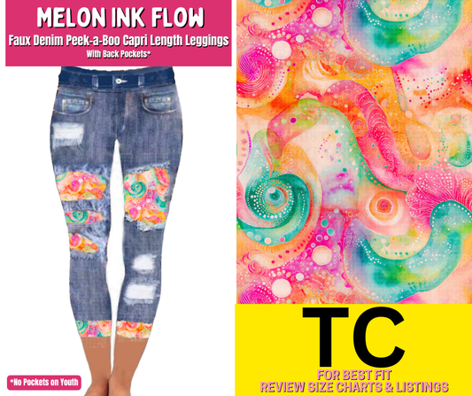 Melon Ink Flow Capri Faux Denim Peekaboo
