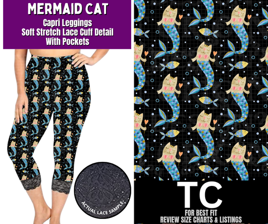 Mermaid Cat Lace Cuff Capris w/ Pockets