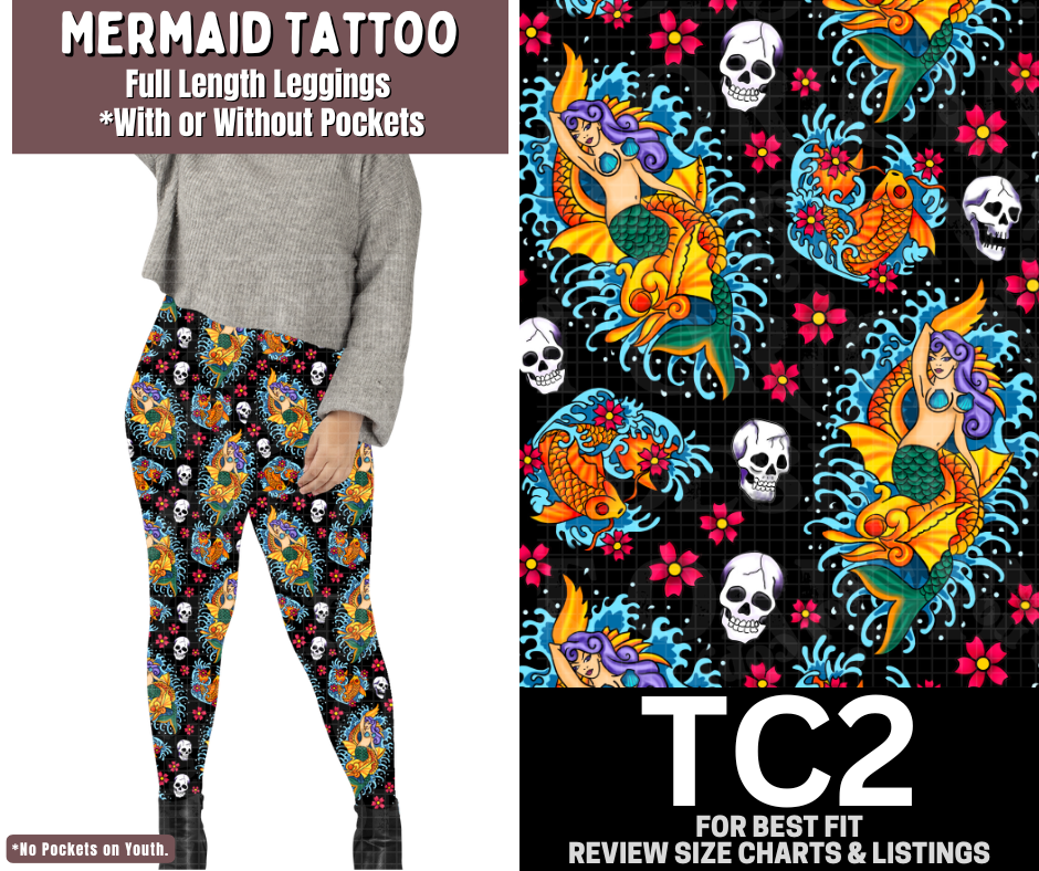 Mermaid Tattoo Full Length Leggings w/ Pockets