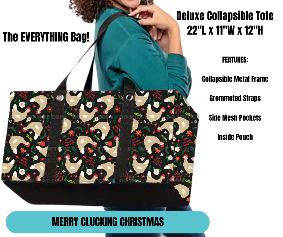 Merry Clucking Christmas Collapsible Tote