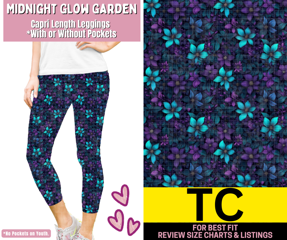 Midnight Glow Garden Capri Length Leggings w/ Pockets
