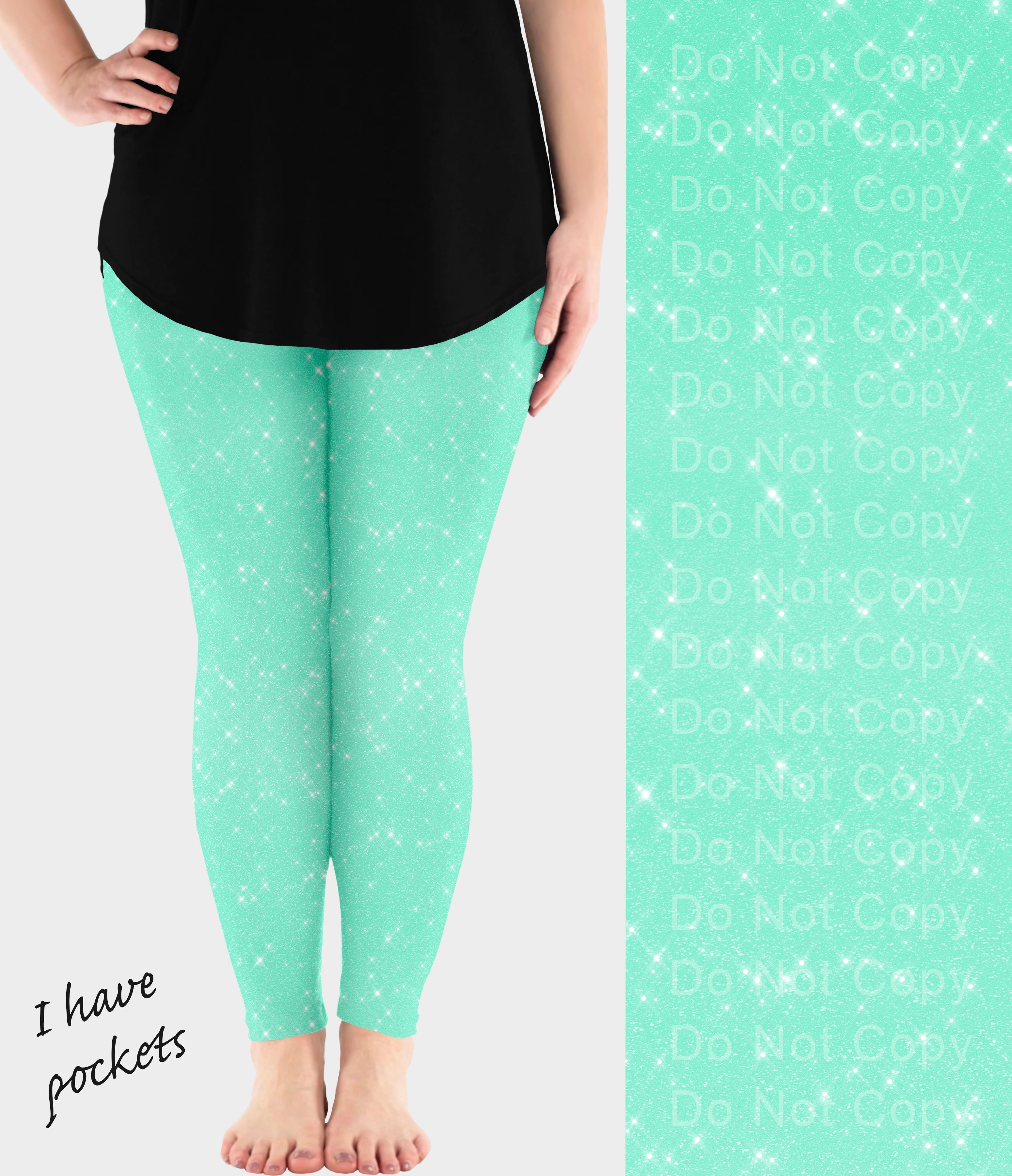 RTS - Mint Sparkle Leggings w/ Pockets