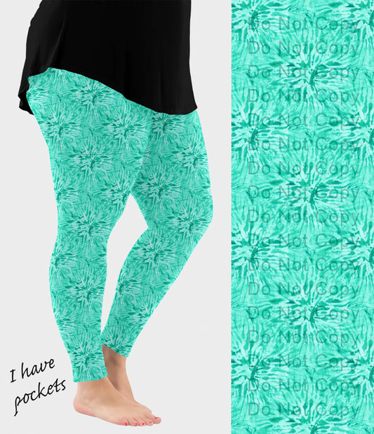RTS - Mint Tie Dye Leggings with Pockets