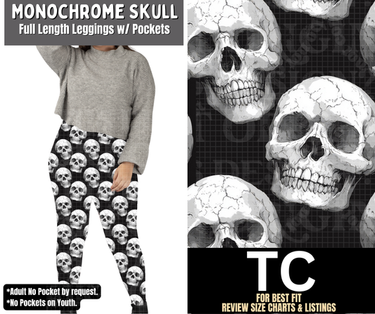 Monochrome Skull Full Length Leggings w/ Pockets