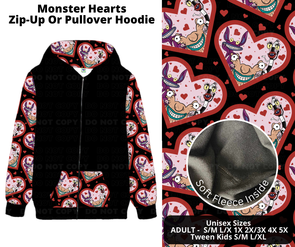 Preorder! Closes 11/28. ETA Feb. Monster Hearts Zip-Up or Pullover Hoodie