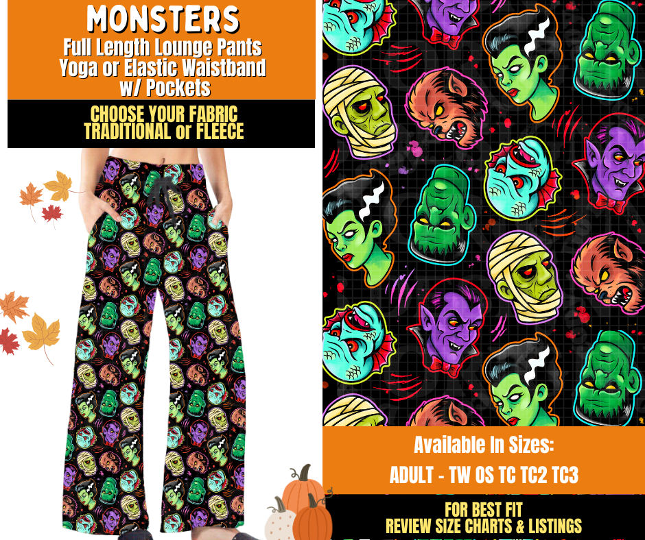 Preorder! Closes 7/16. ETA Oct. Monsters Lounge Pants Choose Fleece or Traditional