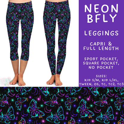 Batch #603 - September Request Run - Closes 10/26 - ETA mid/late Dec - Neon BFly Full and Capri Length Leggings