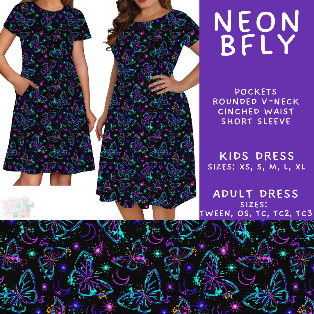 Batch #603 - September Request Run - Closes 10/26 - ETA mid/late Dec - Neon BFly Adult & Kids Dresses