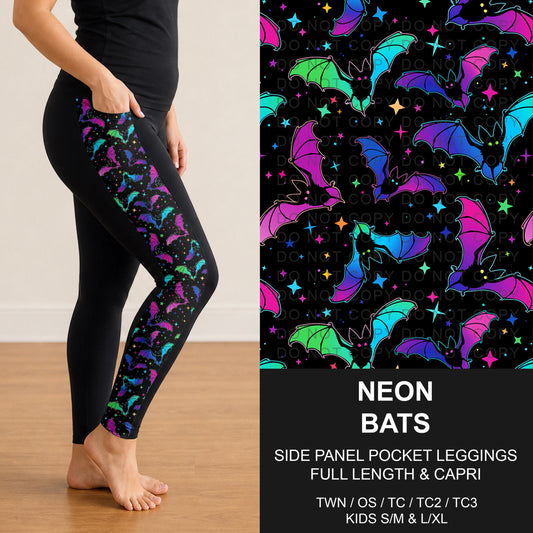B297 - Preorder Neon Bats Side Panel Pocket Leggings (Closes 6/28. ETA: early Sept.)
