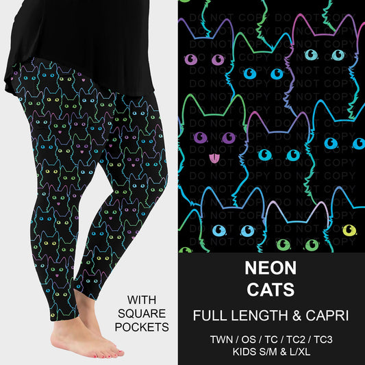 B297 - Preorder Neon Cats Leggings w/ Pockets (Closes 6/28. ETA: early Sept.)