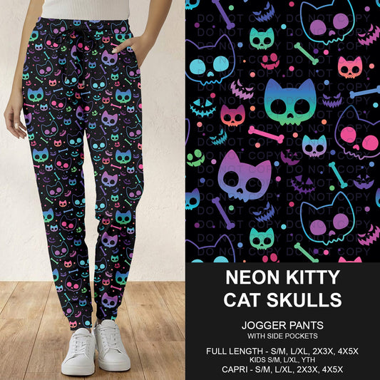 B297 - Preorder Neon Kitty Cat Skulls Joggers (Closes 6/28. ETA: early Sept.)