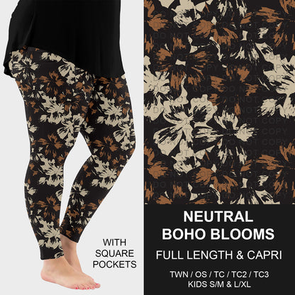 B291 - Preorder Neutral Boho Blooms Leggings w/ Pockets (Closes 5/17. ETA: late July)
