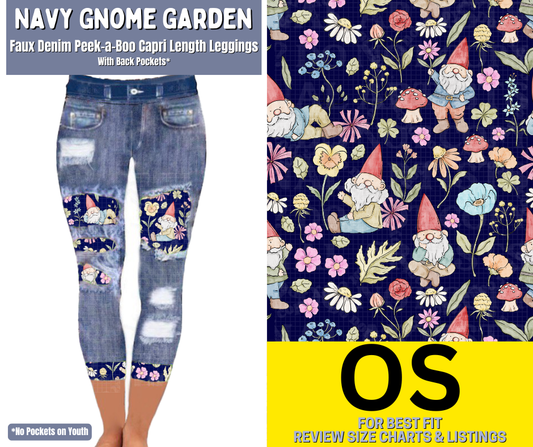 Navy Gnome Garden Capri Faux Denim Peekaboo