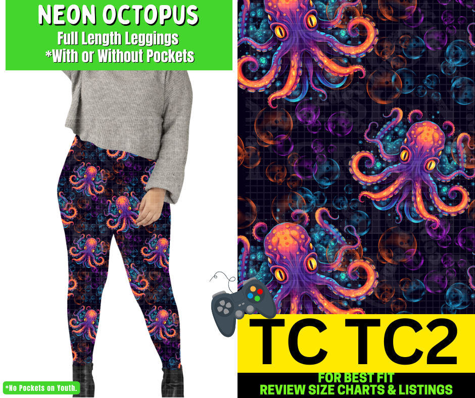 Neon Octopus Full Length Leggings w/ Pockets