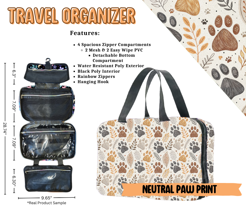 Neutral Paw Print Travel Organizer