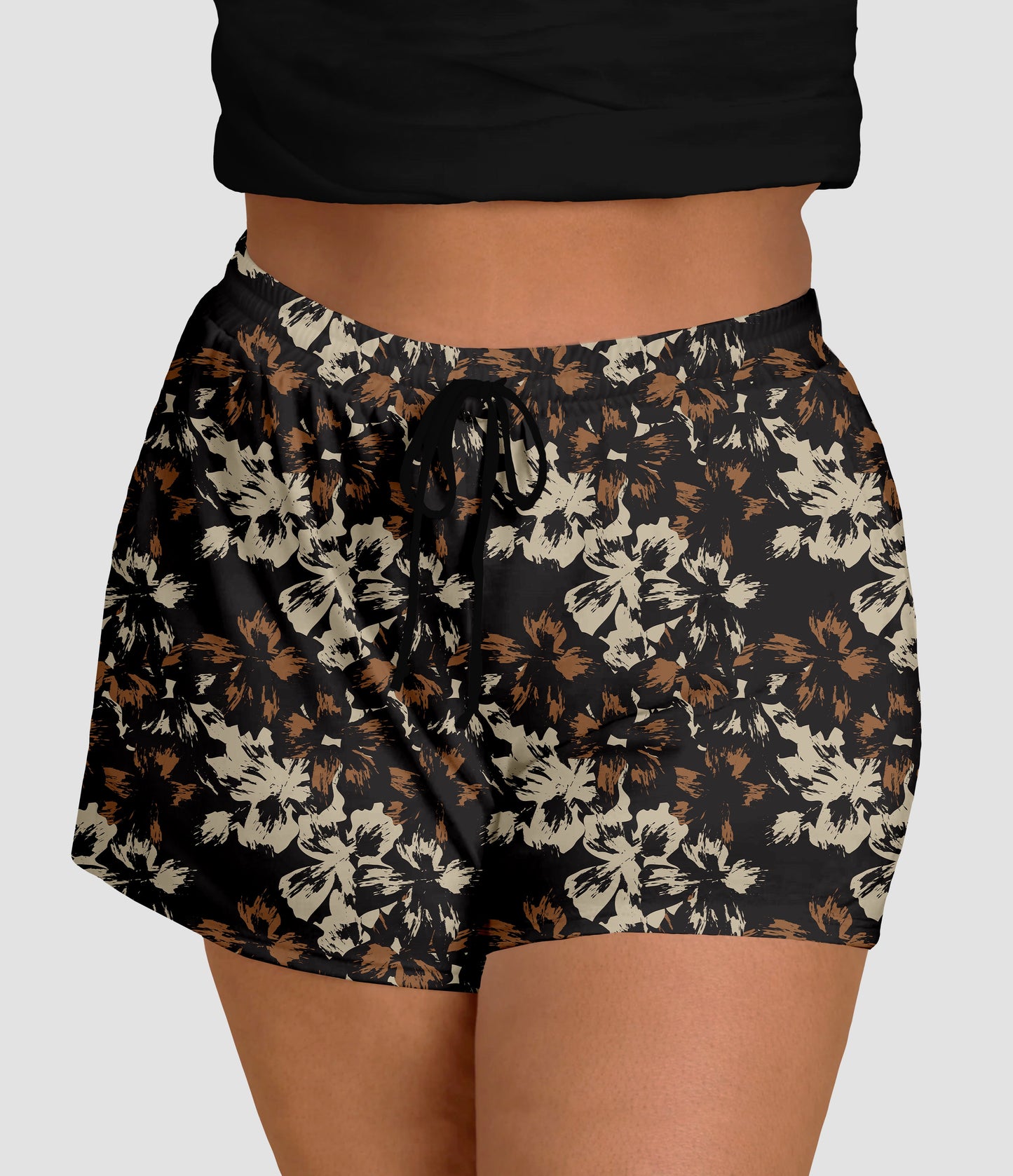 RTS - Neutral Boho Blooms Jogger Shorts with Pockets