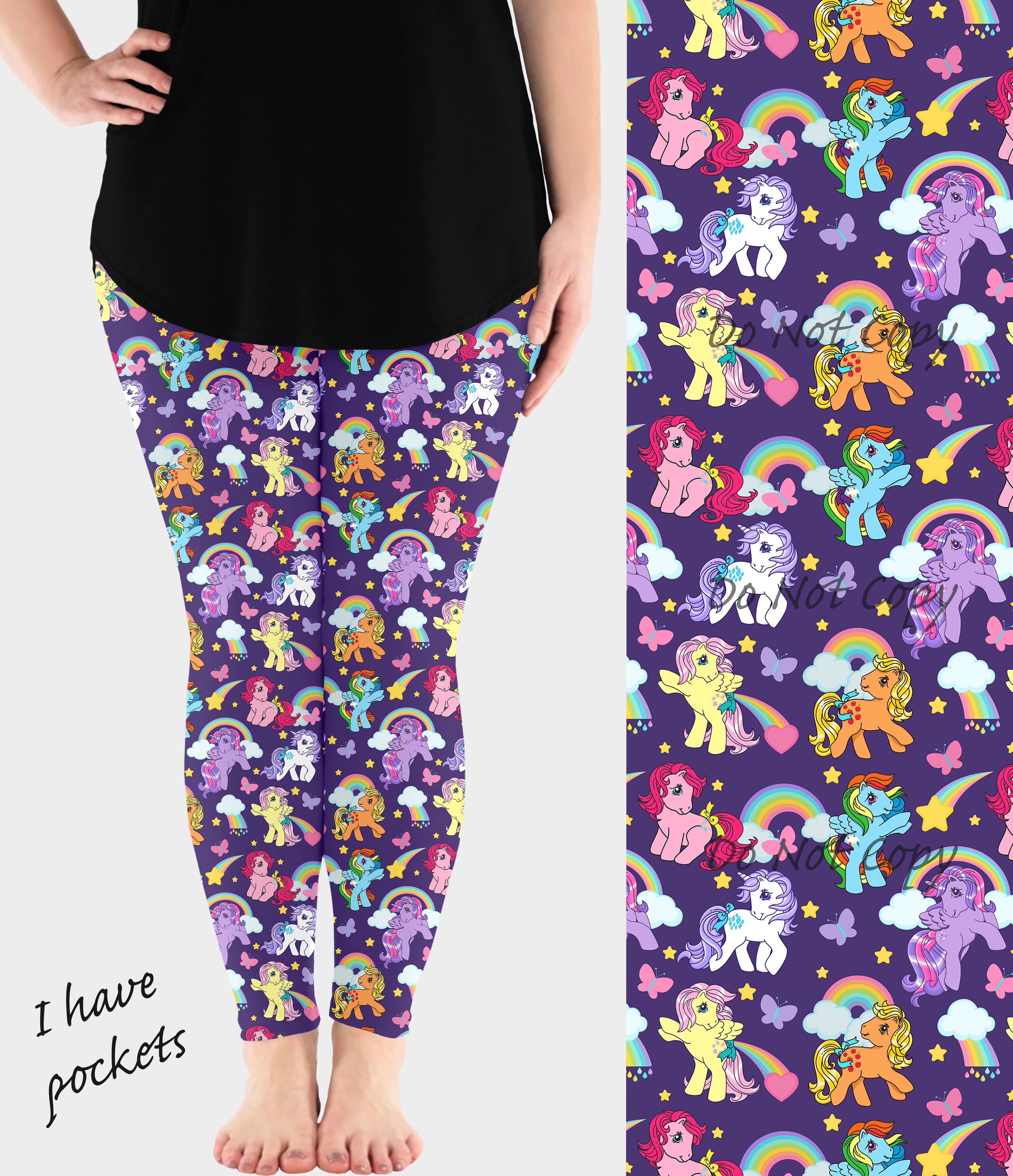 RTS - Purple Nostalgic Ponies Leggings w/ Pockets