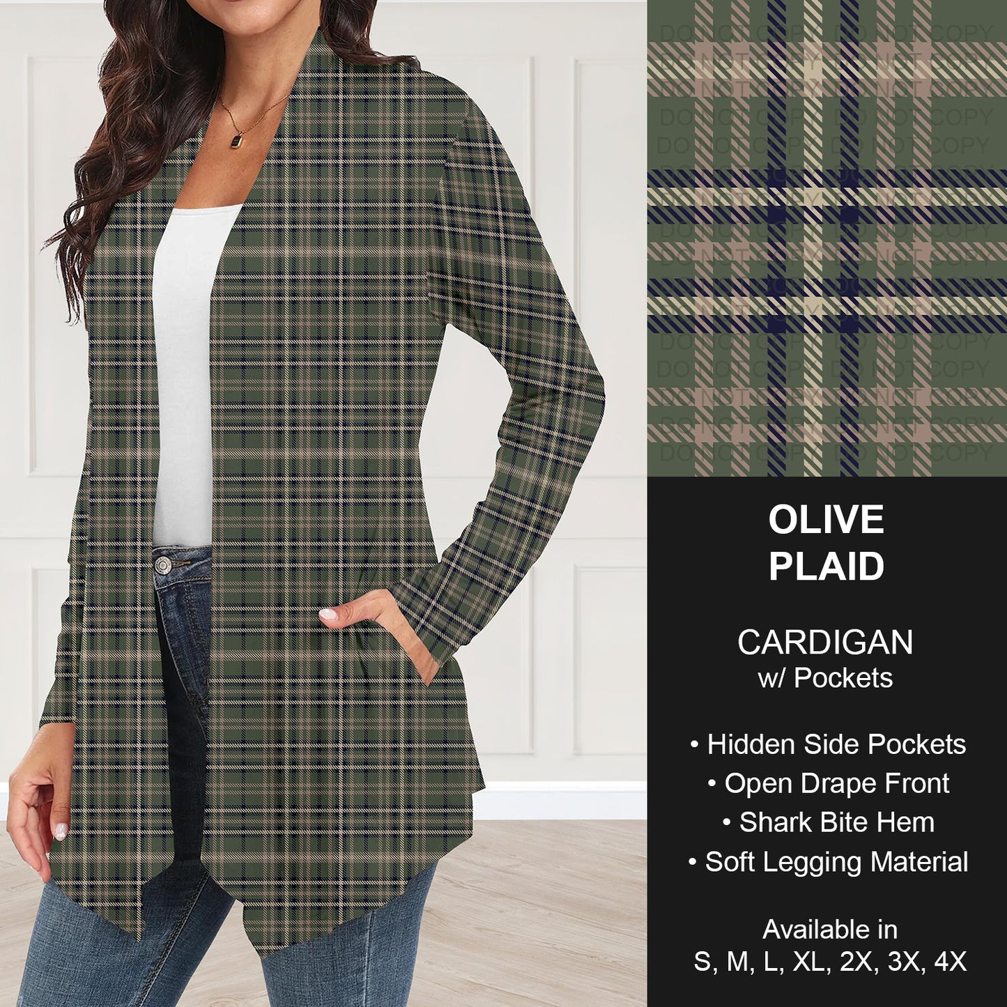B268 - Preorder Olive Plaid Cardigan w/ Pockets (Closes 12/28. ETA: mid Feb.)