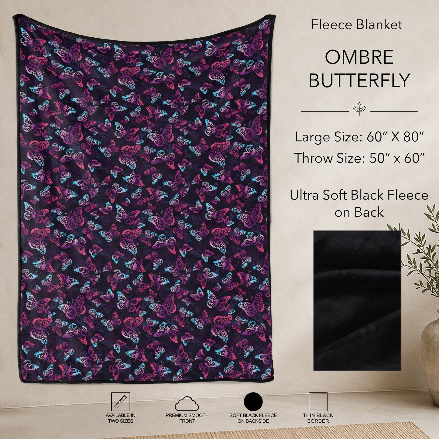 B304 - Pre-Order Ombre Butterfly Fleece Blanket (Closes 7/31. ETA: early Oct)
