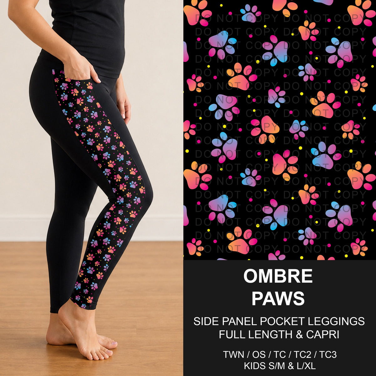 B314 - Preorder Ombre Paws Side Panel Pocket Leggings (Closes 9/27. ETA: late Nov.)