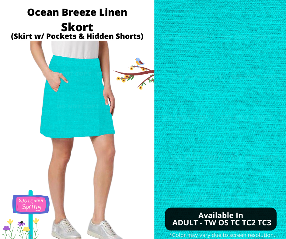 Preorder! Closes 1/15. ETA April. Ocean Breeze Linen Skort