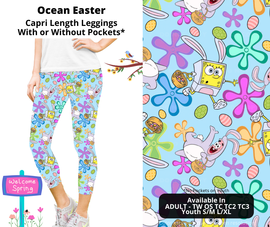 Preorder! Closes 1/20. ETA April. Ocean Easter Capri Leggings w/wo Pockets