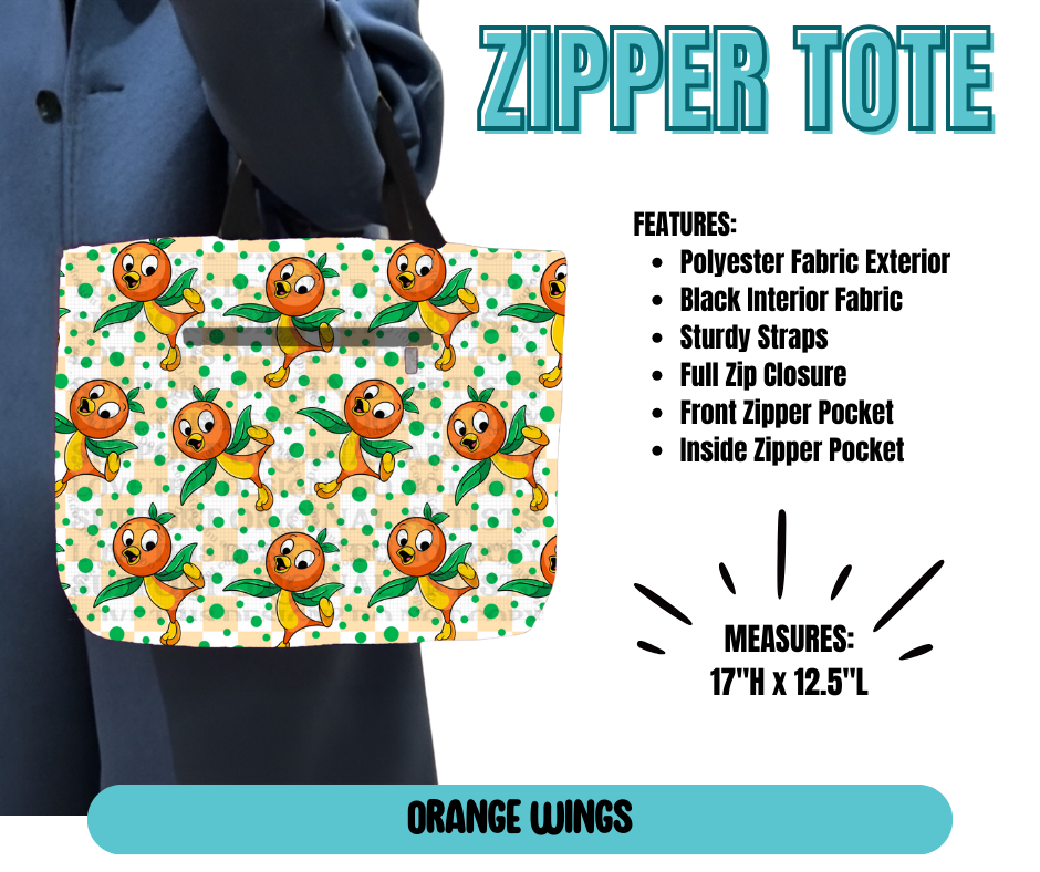 Orange Wings Zipper Tote