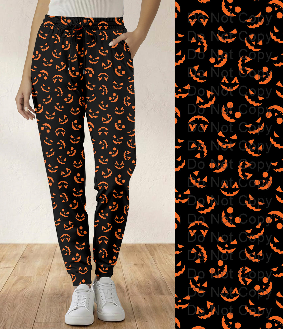 RTS - Orange Pumpkin Faces Halloween Jogger Pants with Pockets