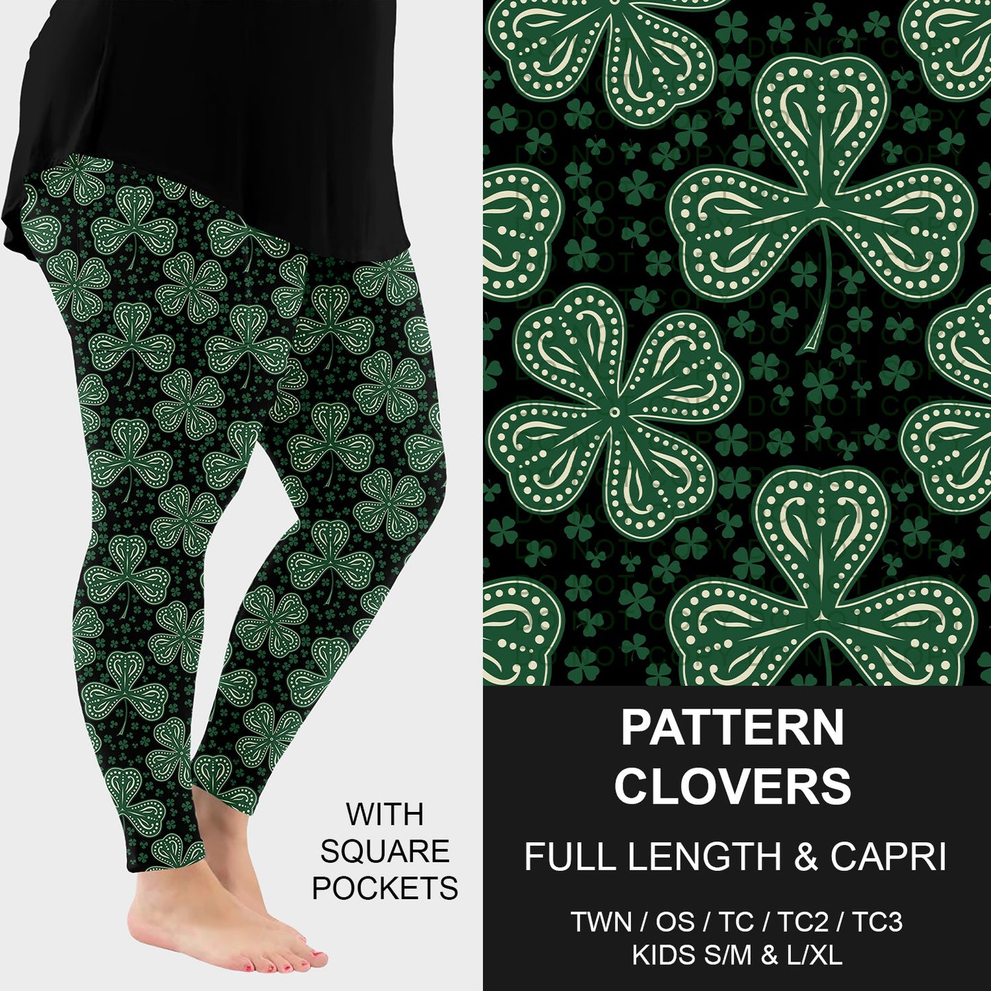 B268 - Preorder Pattern Clovers Leggings w/ Pockets (Closes 12/28. ETA: mid Feb.)