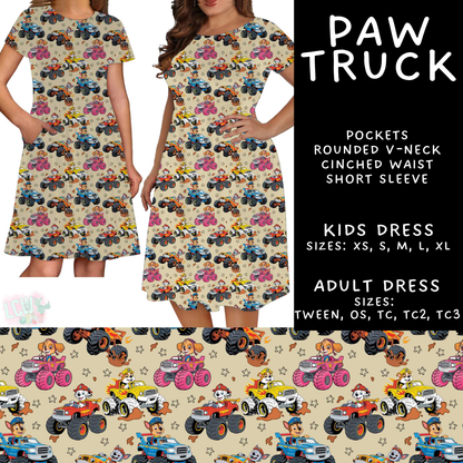Batch #586 - Cool Characters 18 - Closes 9/16 - ETA mid Nov - Paw Truck Adult & Kids Dresses