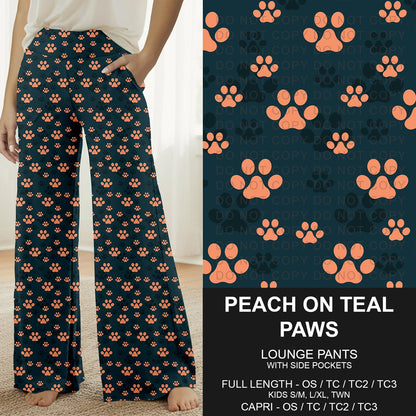 B310 - Preorder Peach on Teal Paws Lounge Pants (Closes 8/30. ETA: late Oct.)