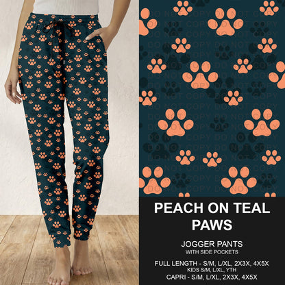 B310 - Preorder Peach on Teal Paws Joggers (Closes 8/30. ETA: late Oct.)
