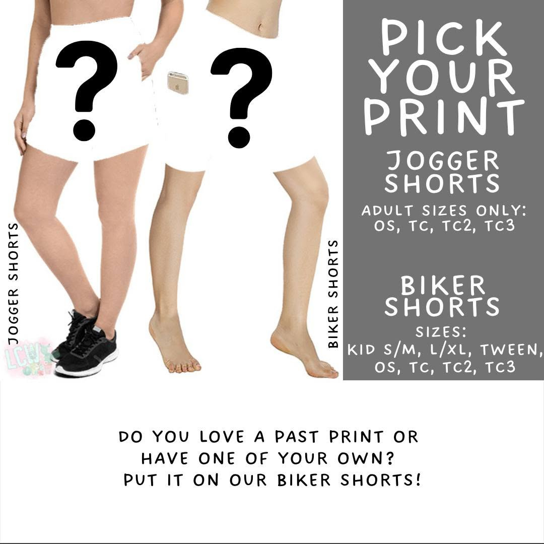 Batch #583 - Magical Character Fall - Closes 9/9 - ETA early Nov - Pick Your Print Biker & Jogger Shorts