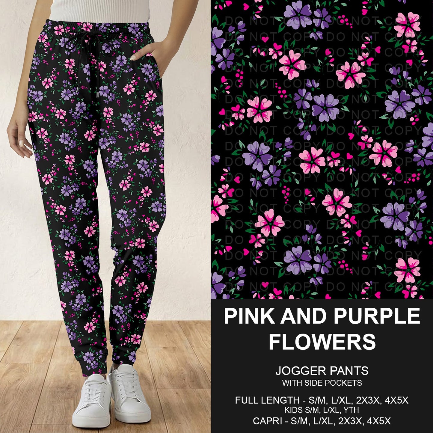 B292 - Preorder Pink and Purple Flowers Joggers (Closes 5/24. ETA: late July)